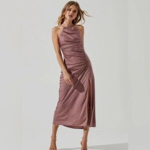ASTR THE LABEL Halter Neck Satin Maxi Dress Mauve dress with a slit
